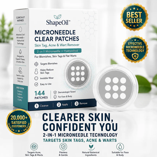✨ShapeOil®2-in-1 Microneedle & Hydrocolloid Patch🍀| Removes Raised Moles, Acne, Flat Warts & Skin Tags | Helps Improve Wrinkles, Scars & Blemishes | Invisible Patches for Face & Body